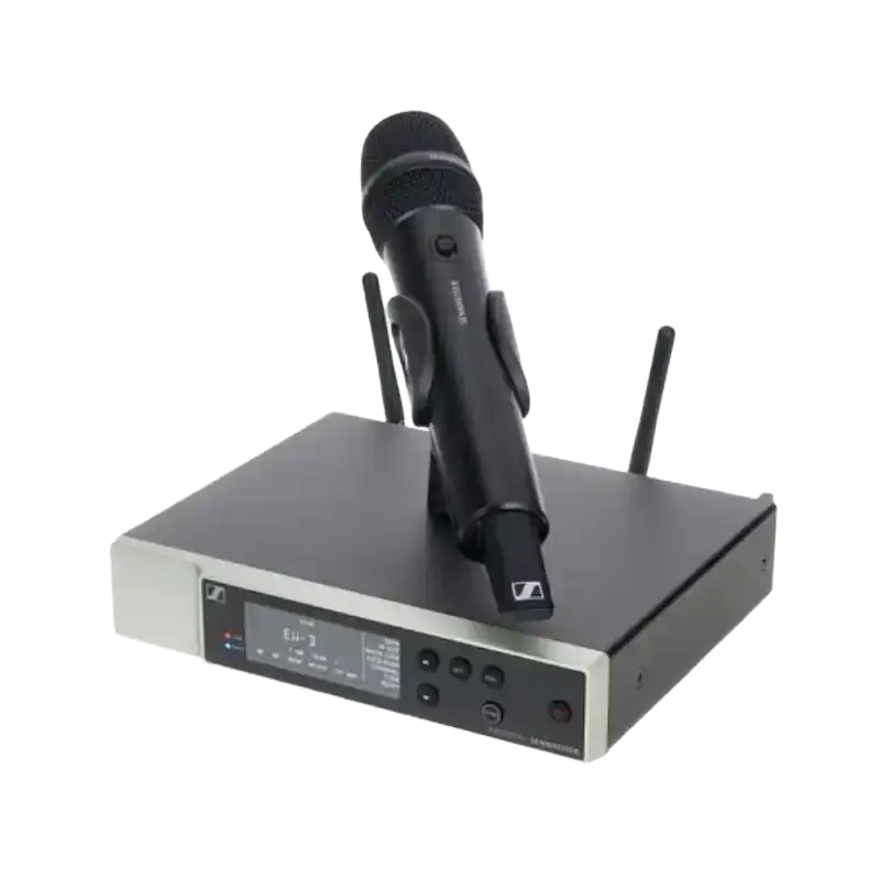 Professionelles Sennheiser EW-D Funkstrecken-Set bestehend aus digitalem stationärem Empfänger und Funkmikrofon für Events in OWL