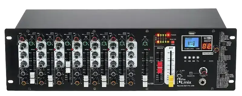 Kompakter 8-Kanal-Rackmixer the t.mix Rackmix 821 FX USB mit Bluetooth und Effekten zur Miete bei PvD Events in Hüllhorst.