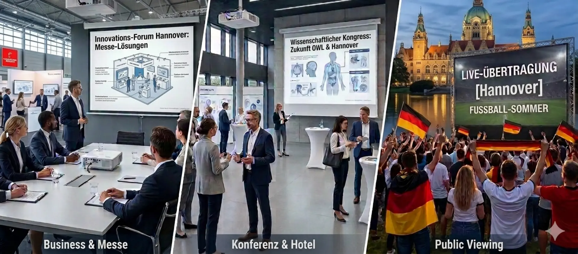 Full-Service Projektionstechnik für Messen, Kongresse und Public Viewing in Hannover mieten.