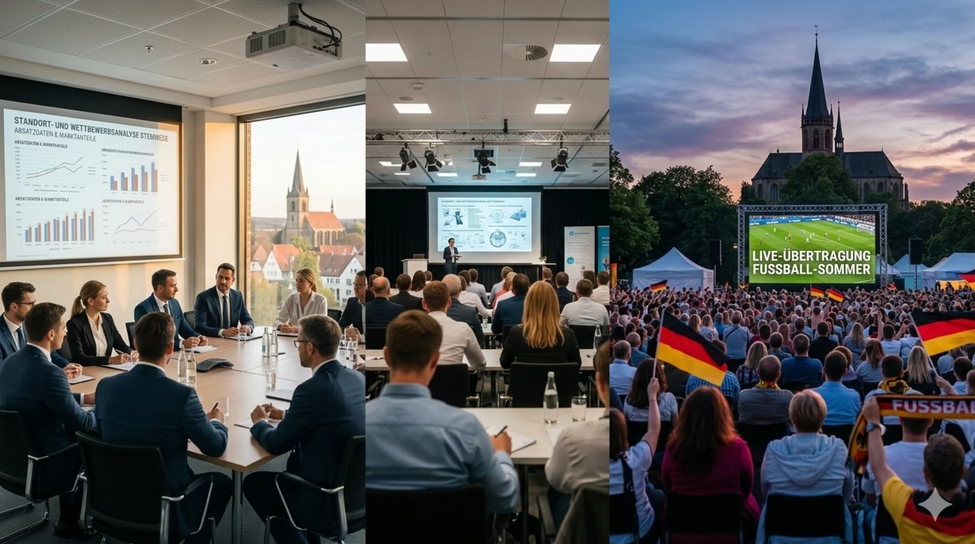 Triptychon Medientechnik Hiddenhausen: Professionelle Projektionen für Firmen-Events, Seminare und Public Viewing in der Gemeinde Hiddenhausen.