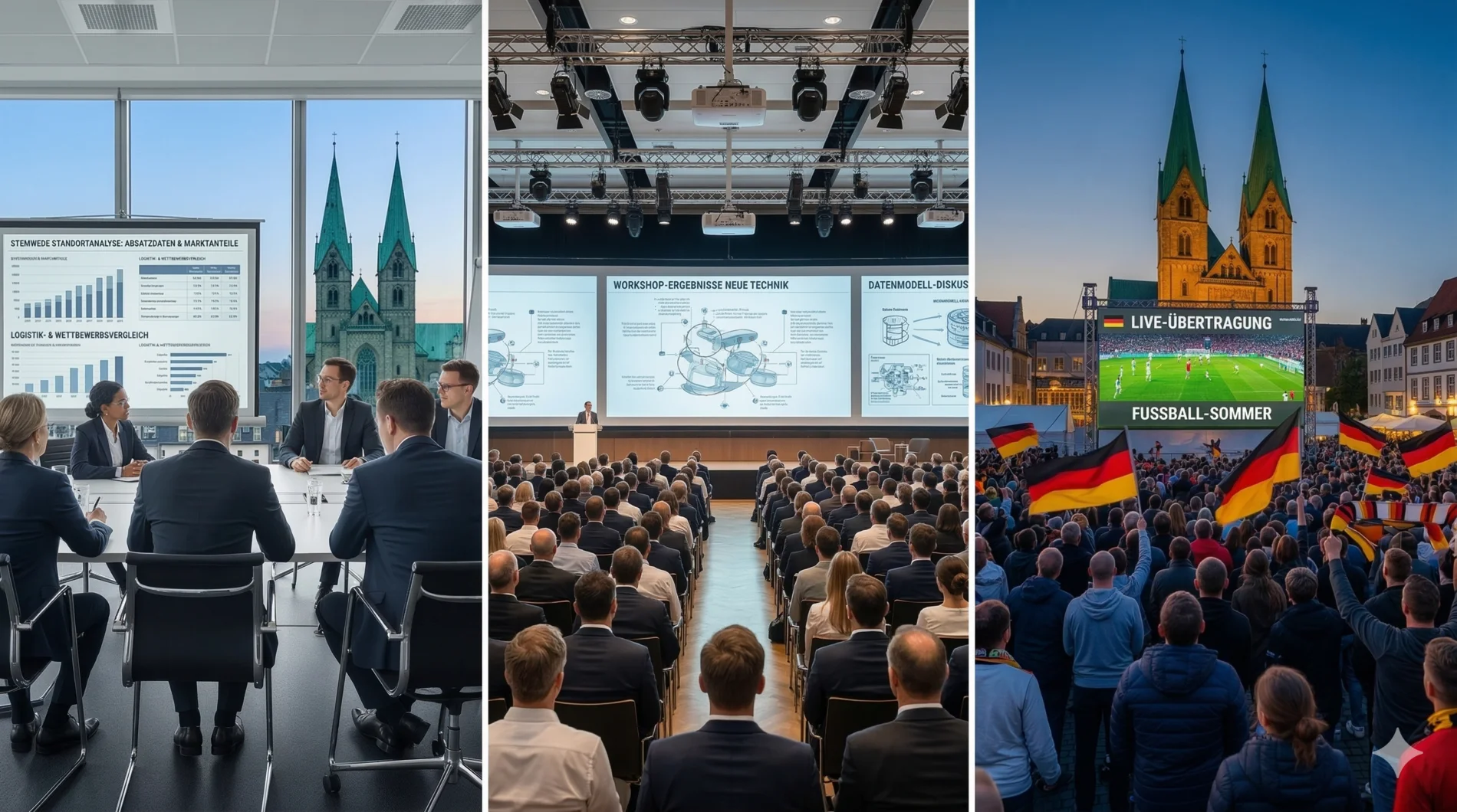 Triptychon Medientechnik Soest: Professionelle Projektionen für Firmenevents in der Altstadt, Seminare und Public Viewing am Dom.