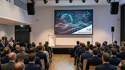 Mietbare Konferenztechnik für ein Symposium mit Sennheiser-Mikrofonen.