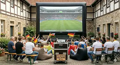 XXL-Outdoor-Leinwand und lichtstarke Beamer für Public Viewing Events in Bielefeld.